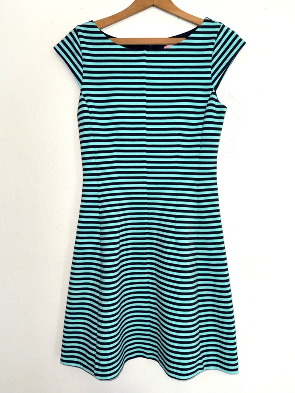 Lilly Pulitzer Fit Flare Dress Briella Lined Blue Stripe Beach Cruise Size Small
